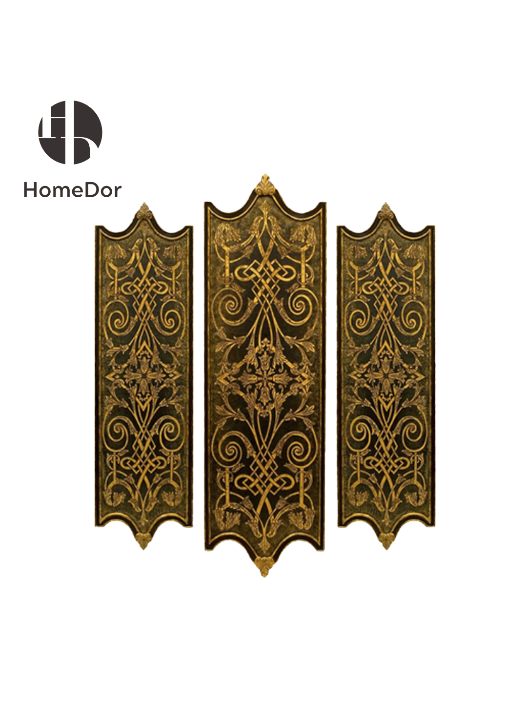 Masterfully Made Wooden Wall Decor with Intricate Lavish Gold Floral and Scrollwork Inlays