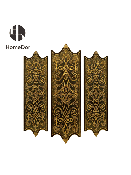 Masterfully Made Wooden Wall Decor with Intricate Lavish Gold Floral and Scrollwork Inlays