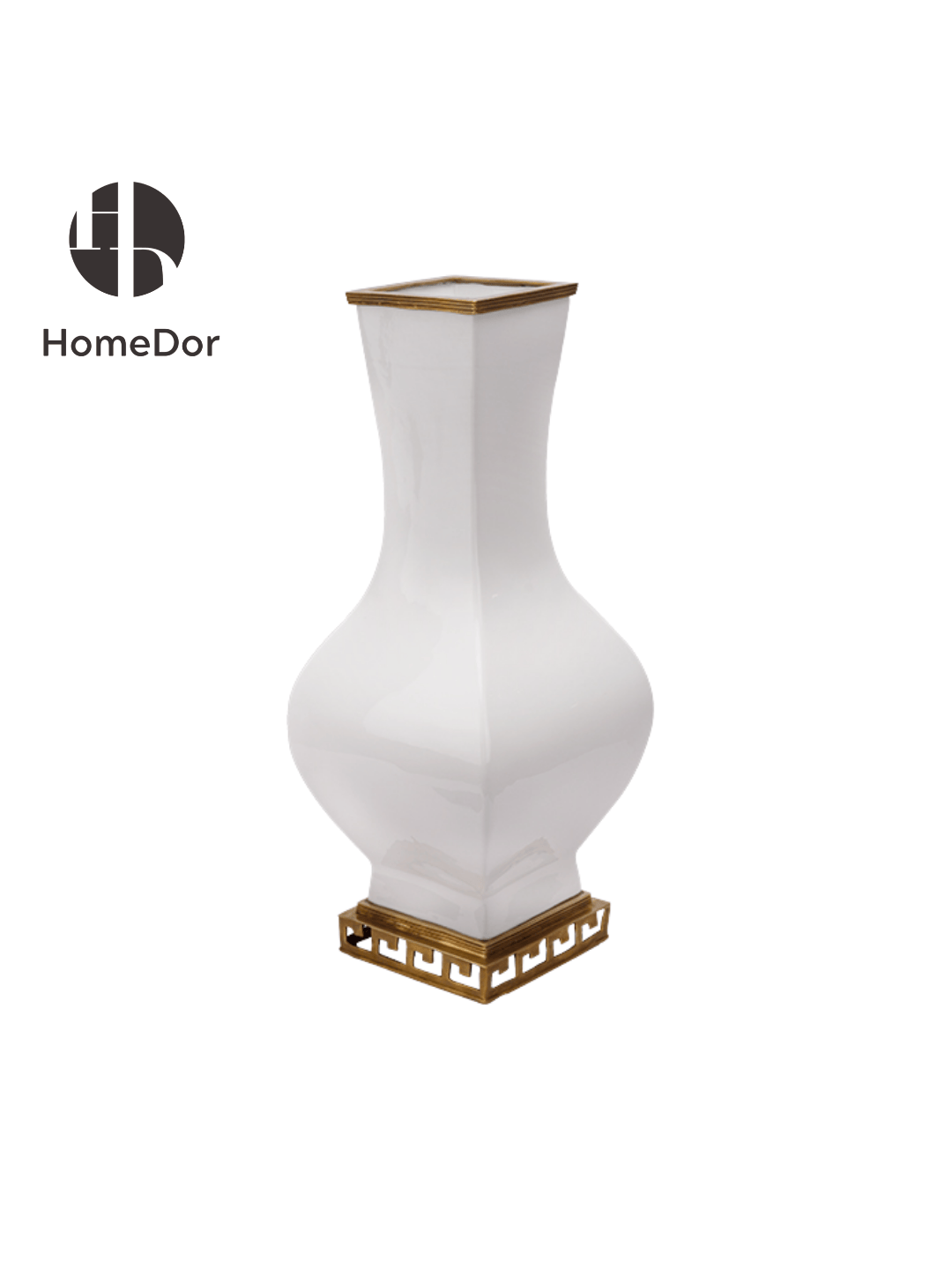 Minimal Luxe Pearl White Porcelain Decor Set with Brass Trimmed Accents1