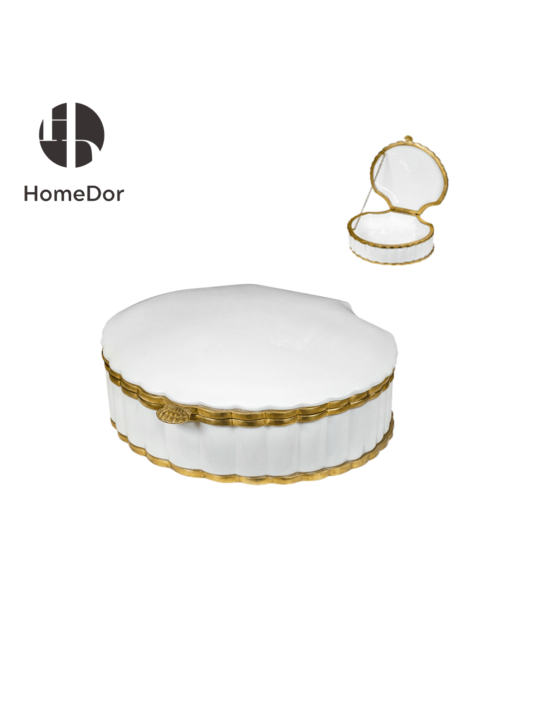 Minimal Luxe Pearl White Porcelain Decor Set with Brass Trimmed Accents2