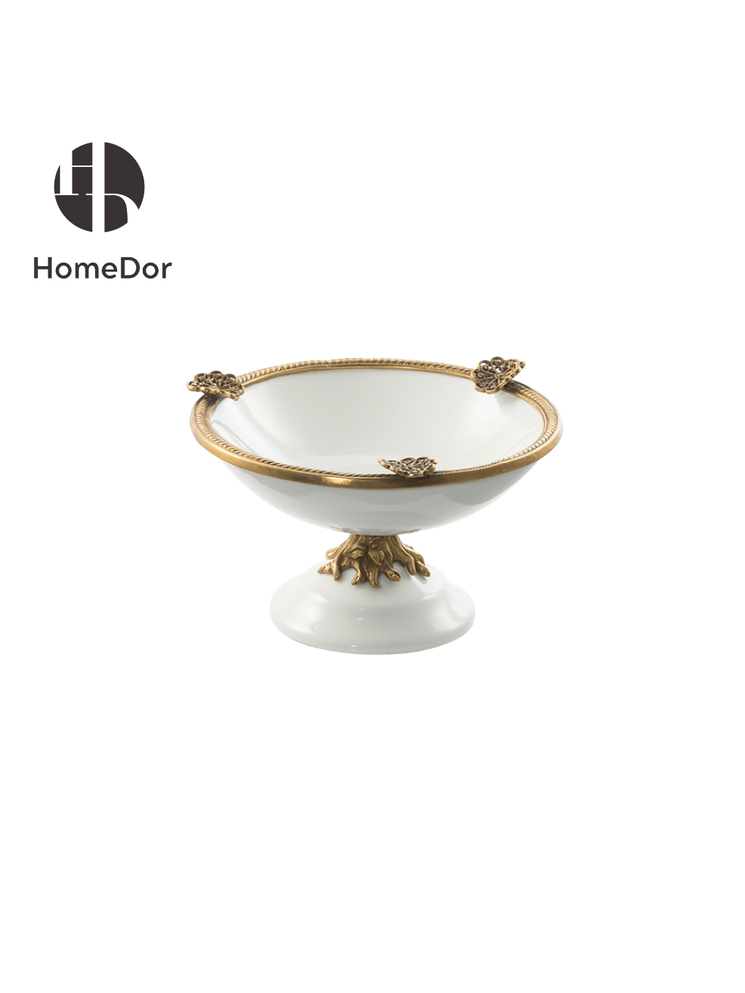Minimal Luxe Pearl White Porcelain Decor Set with Brass Trimmed Accents3