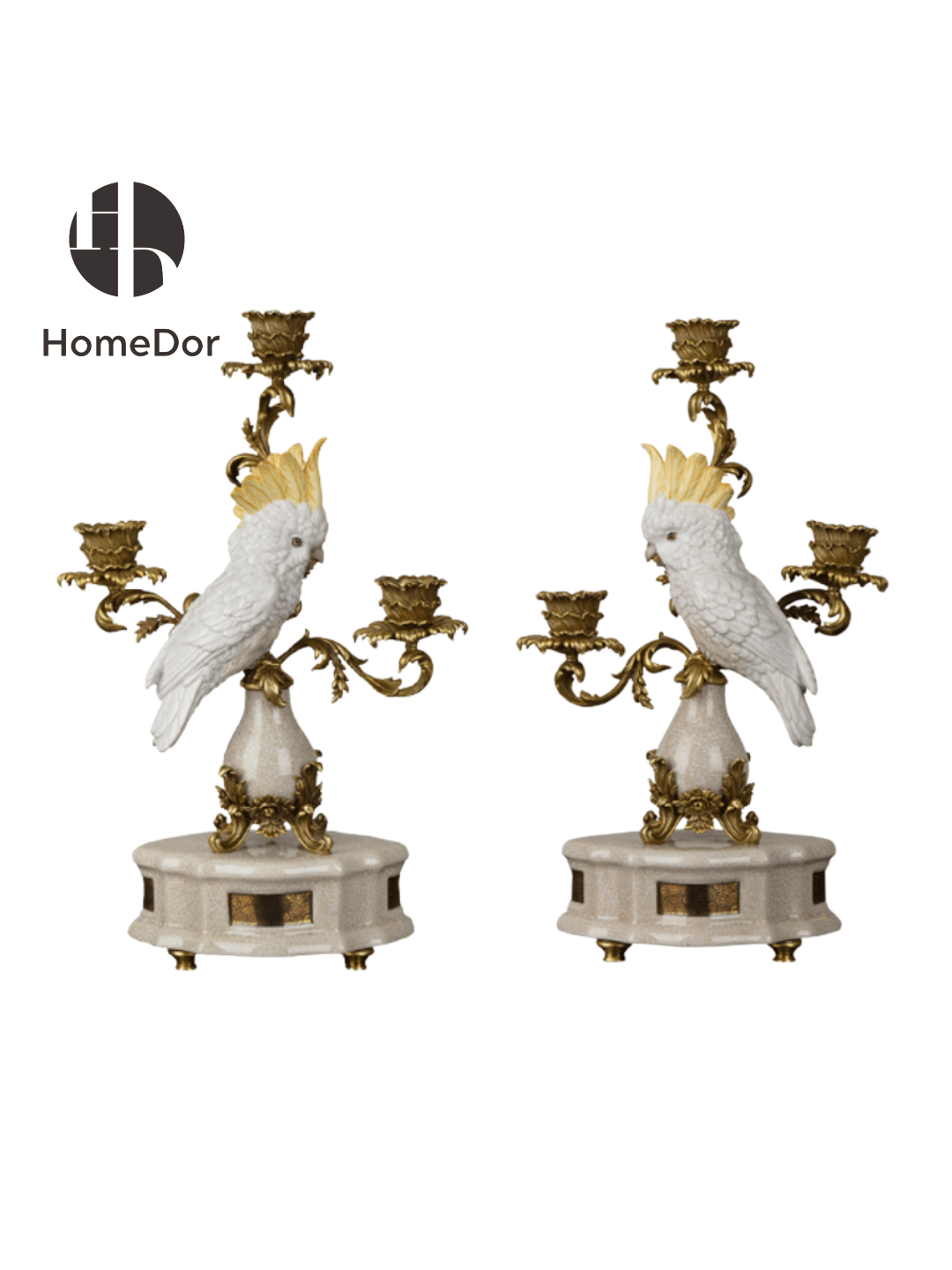 Nature Inspired Ceramic Brass Parrot Candelabras3