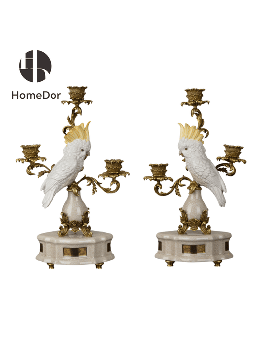 Nature Inspired Ceramic Brass Parrot Candelabras3