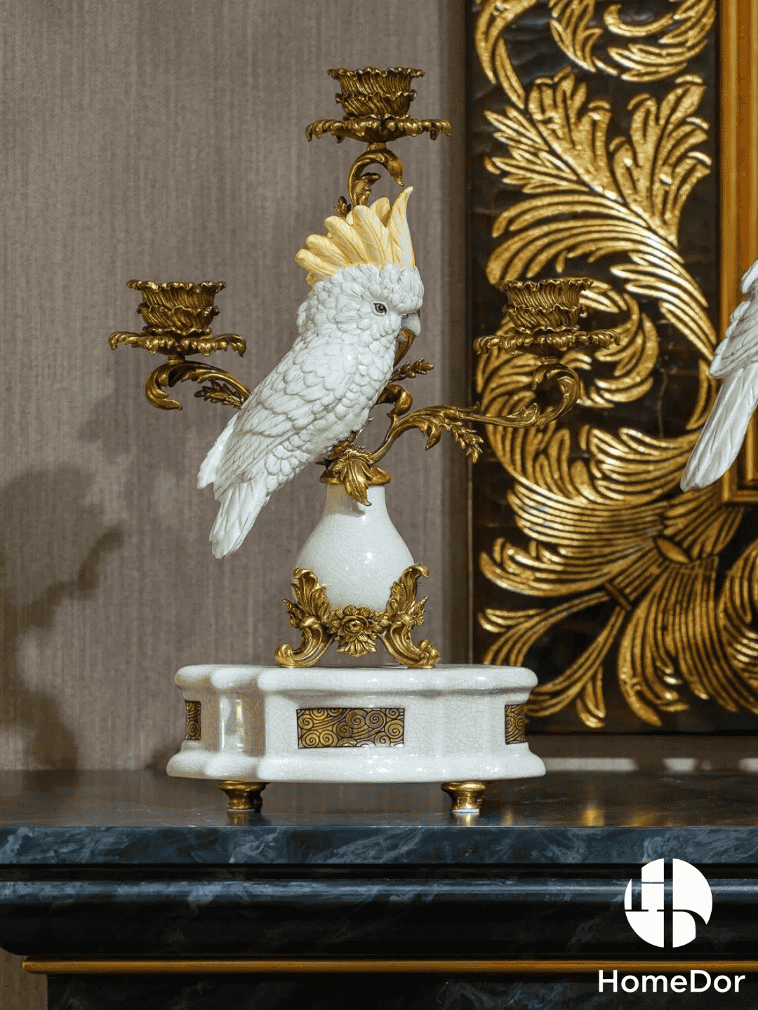 Nature Inspired Ceramic Brass Parrot Candelabras
4