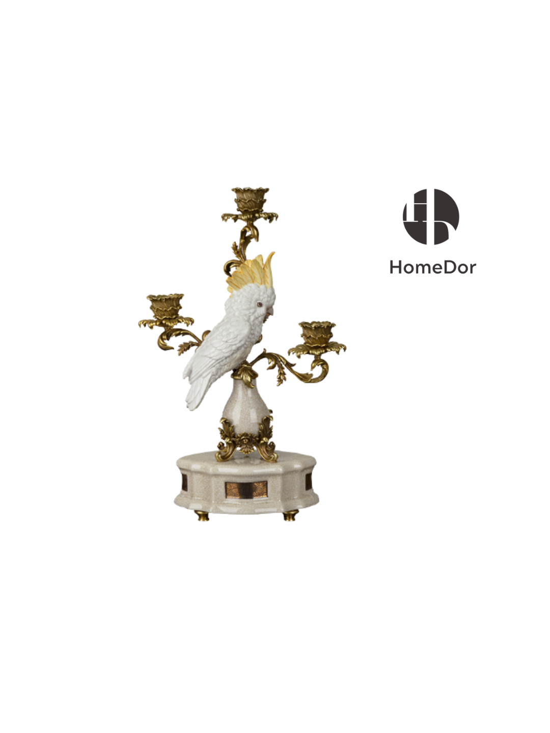 Nature Inspired Ceramic Brass Parrot Candelabras 1