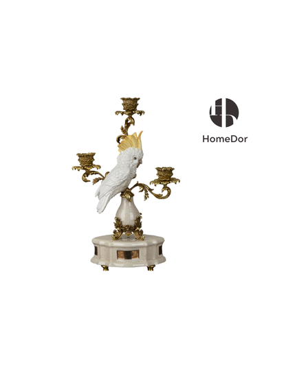 Nature Inspired Ceramic Brass Parrot Candelabras 1