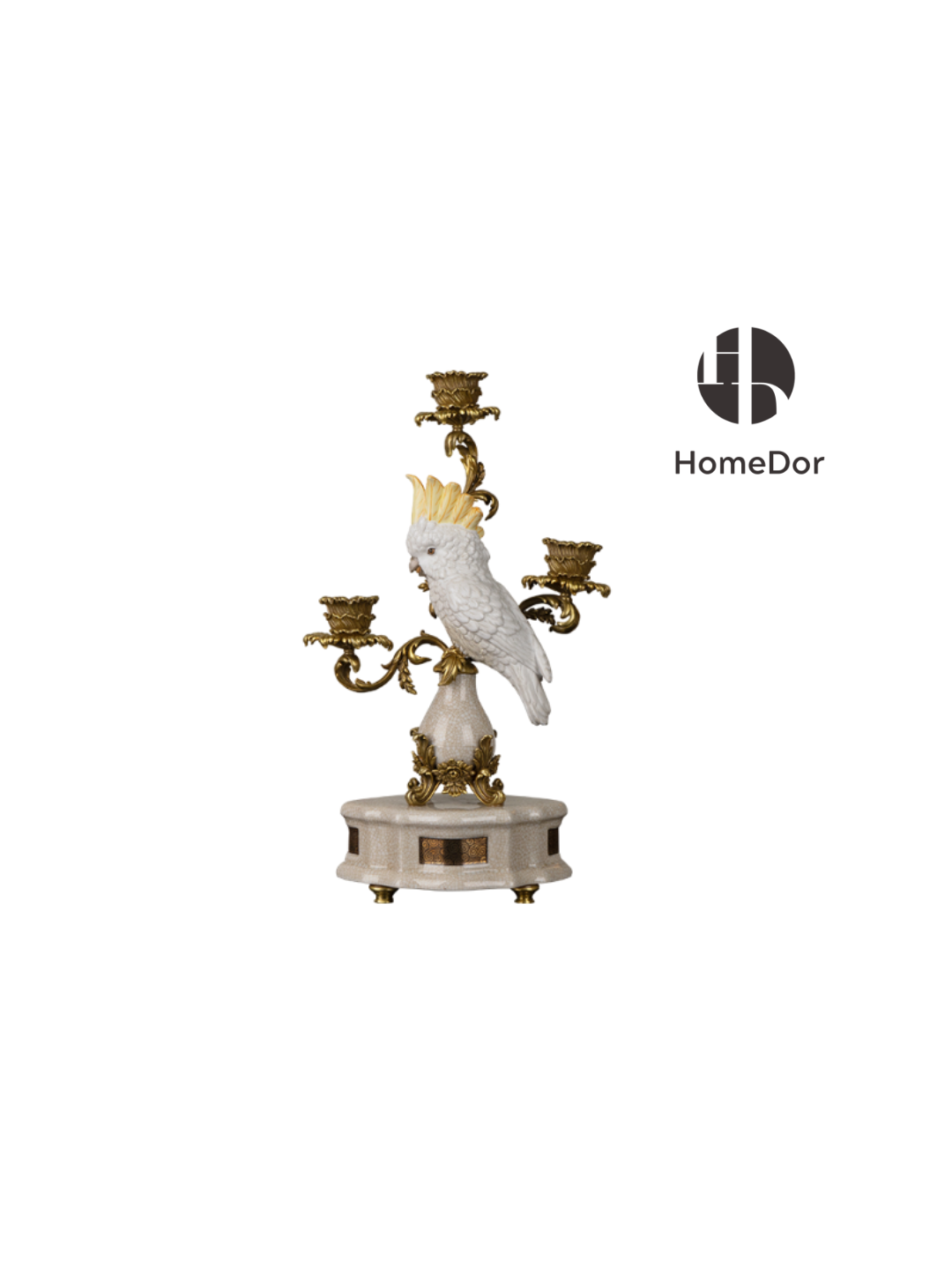 Nature Inspired Ceramic Brass Parrot Candelabras 2