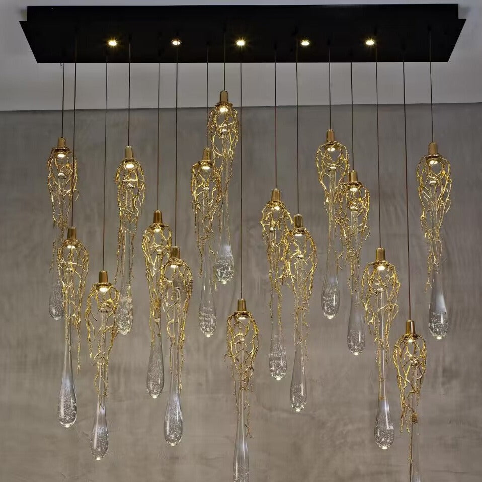 HomeDor Modern Luxury Brass Branch Teardrop Chandelier