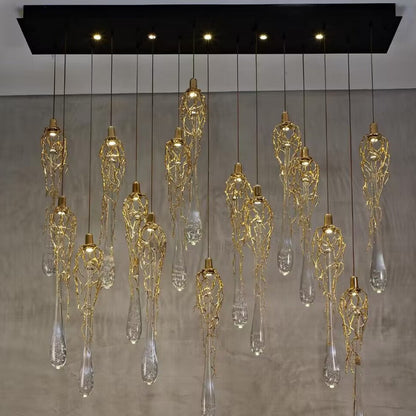 HomeDor Modern Luxury Brass Branch Teardrop Chandelier