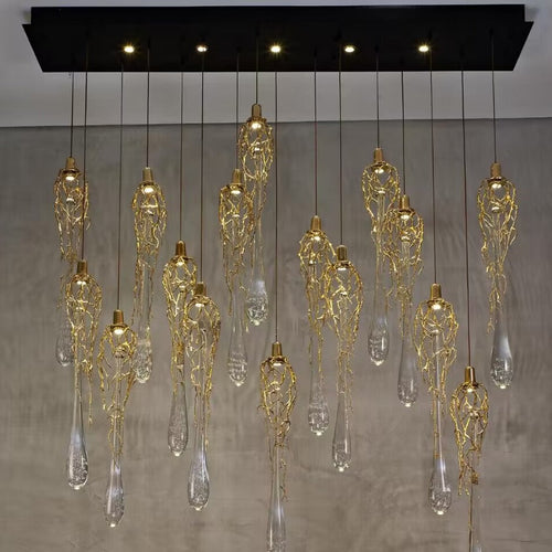 HomeDor Modern Luxury Brass Branch Teardrop Chandelier