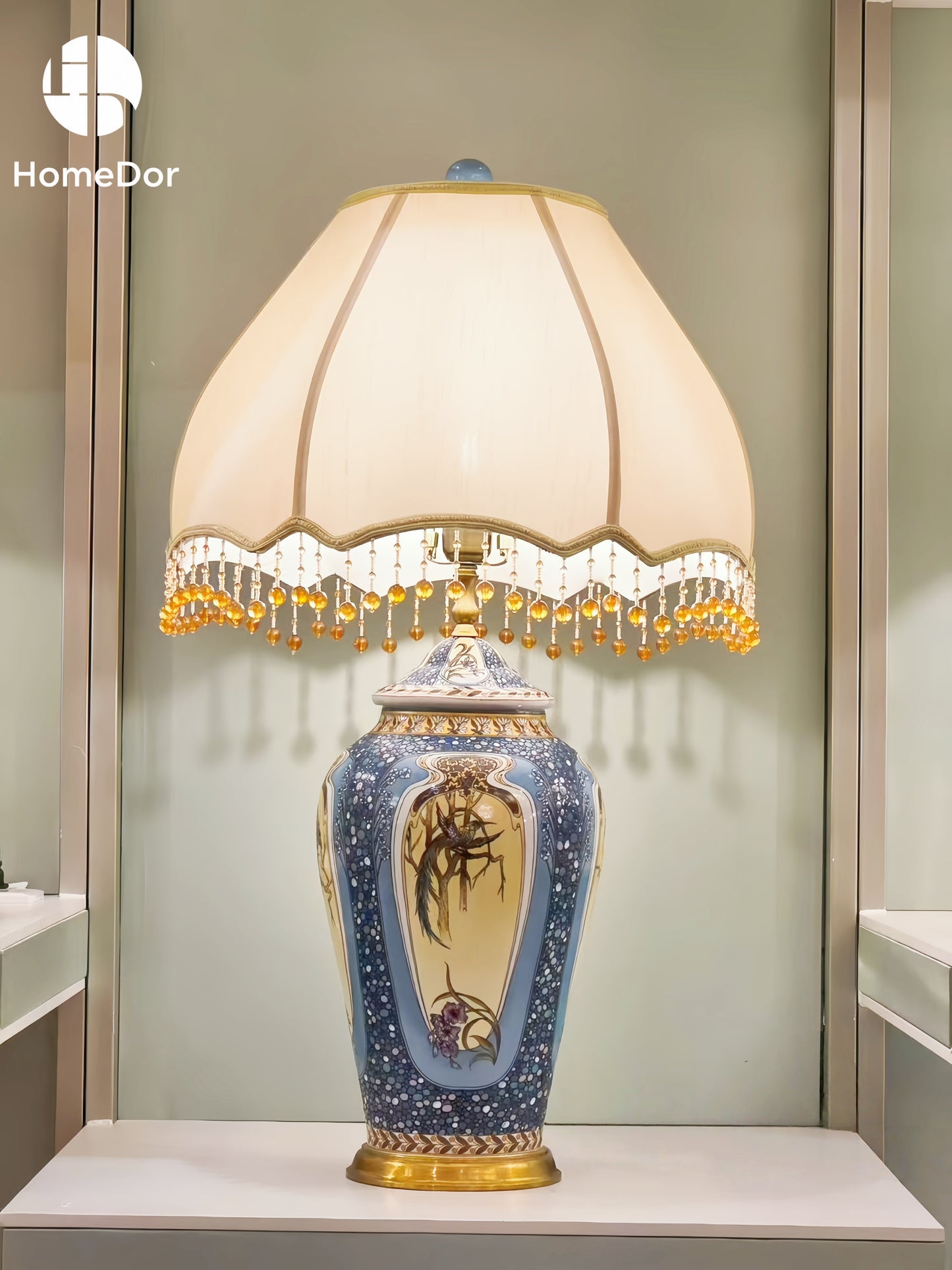 HomeDor × FH&Home | Opulent Azure Palace Blue Avian Floral Decor Set