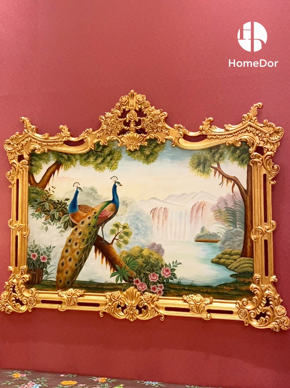 HomeDor × FH&Home | Opulent Baroque Carved Frame Peacock & Natural Wall Decor
