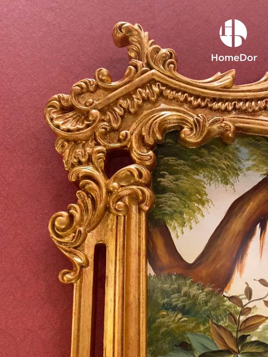 HomeDor × FH&Home | Opulent Baroque Carved Frame Peacock & Natural Wall Decor