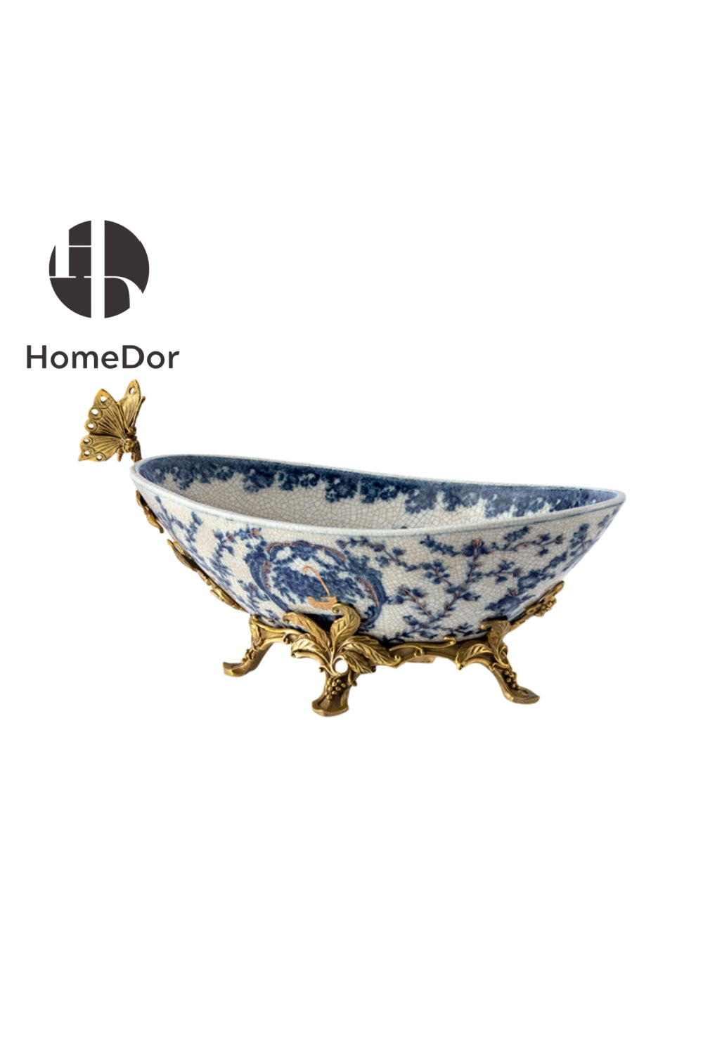 Opulent Classical Nature-inspired Blue-and-White Table Decor Set  Bowl with Birds Accent