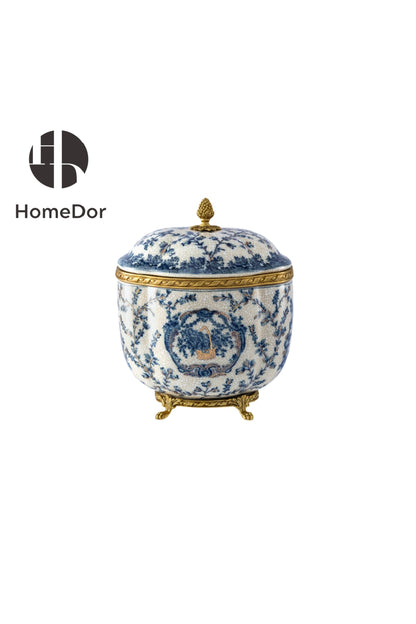 Opulent Classical Nature-inspired Blue-and-White Table Decor Set  Canister
