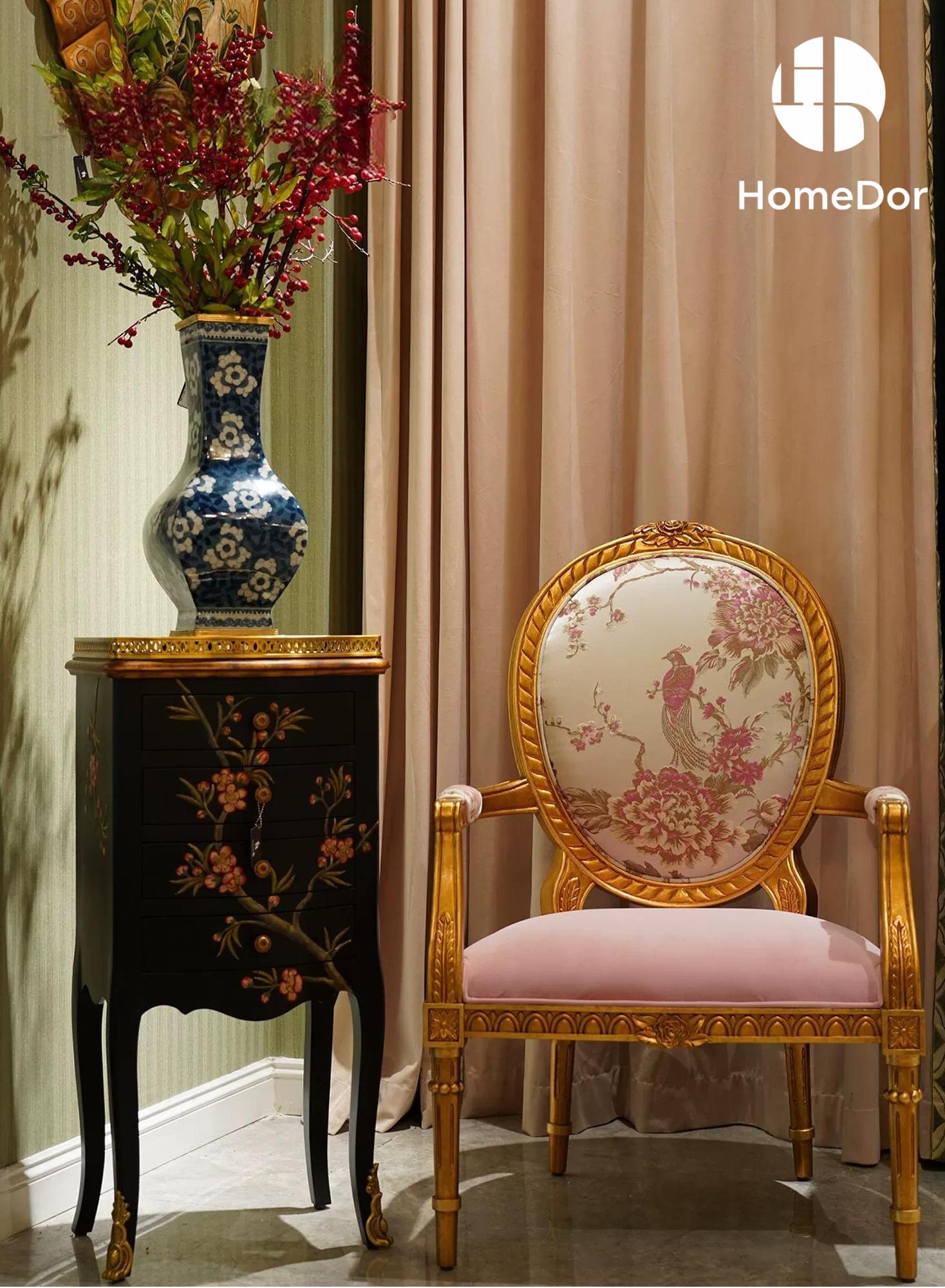 Oriental Classical Style High Legged Black Lacquer Chest of Drawers with Floral Motifs
6