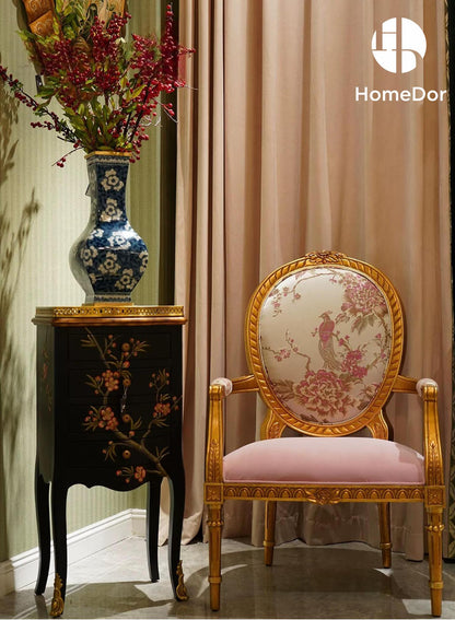 Oriental Classical Style High Legged Black Lacquer Chest of Drawers with Floral Motifs
6