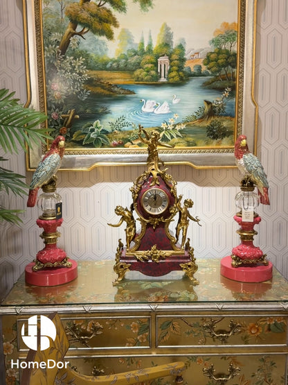 HomeDor Vintage European Ornate Cherub Mantel Clock