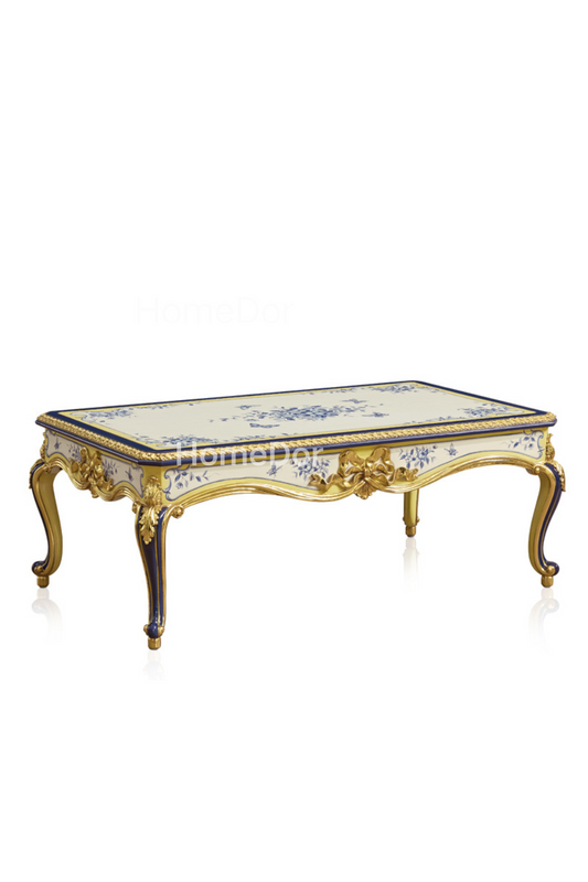 HomeDor × FH&Home | Elegant Chinese Porcelain-Inspired Coffee Table/End Table with Gold Bow Carvings