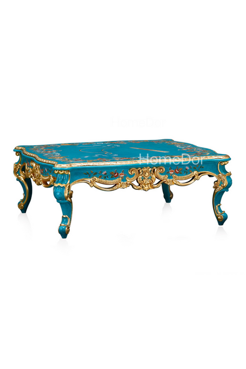 HomeDor × FH&Home | Blue Symphony Coffee Table/End Table with Hand-painted Flowers