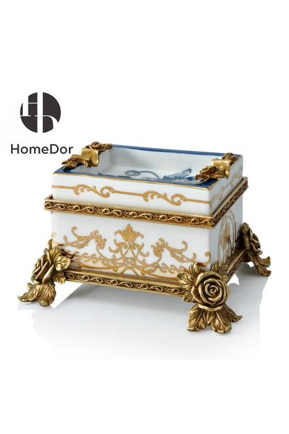 HomeDor-HomeDor × FH&Home | Opulent Classical Oriental Porcelain Ashtray-Table Decor-L17cm × W13cm × H10cm-