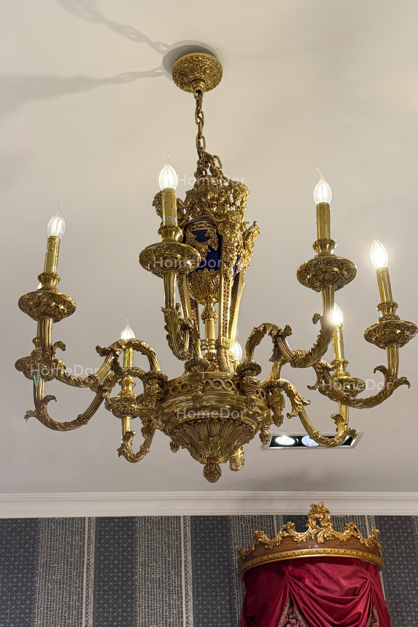 HomeDor × FH&Home | Baroque-Style Antique brass Chandelier with Royal Blue Porcelain Center
