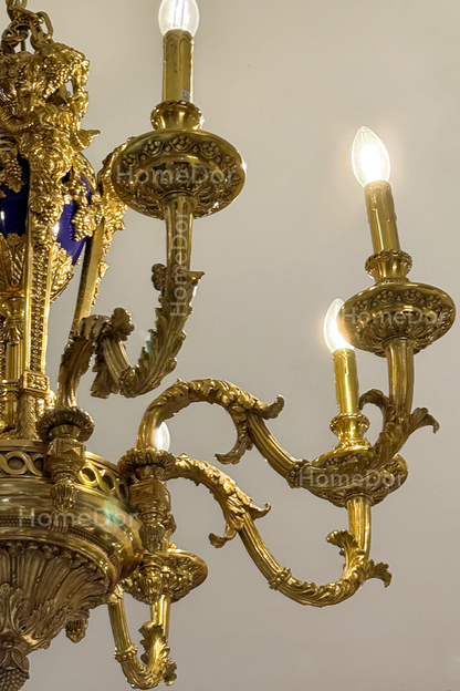 HomeDor × FH&Home | Baroque-Style Antique brass Chandelier with Royal Blue Porcelain Center