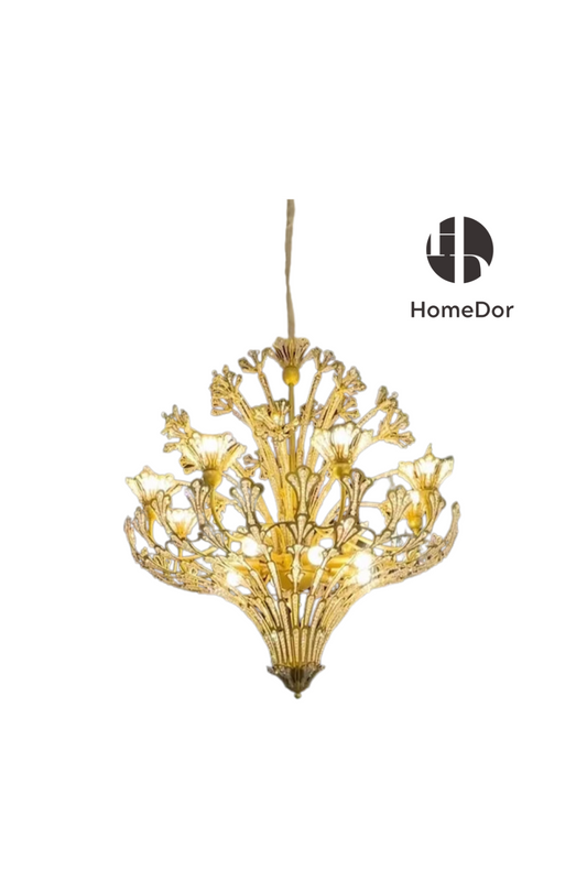 HomeDor Light Luxury Floral Crystal Chandelier in Gold Finish