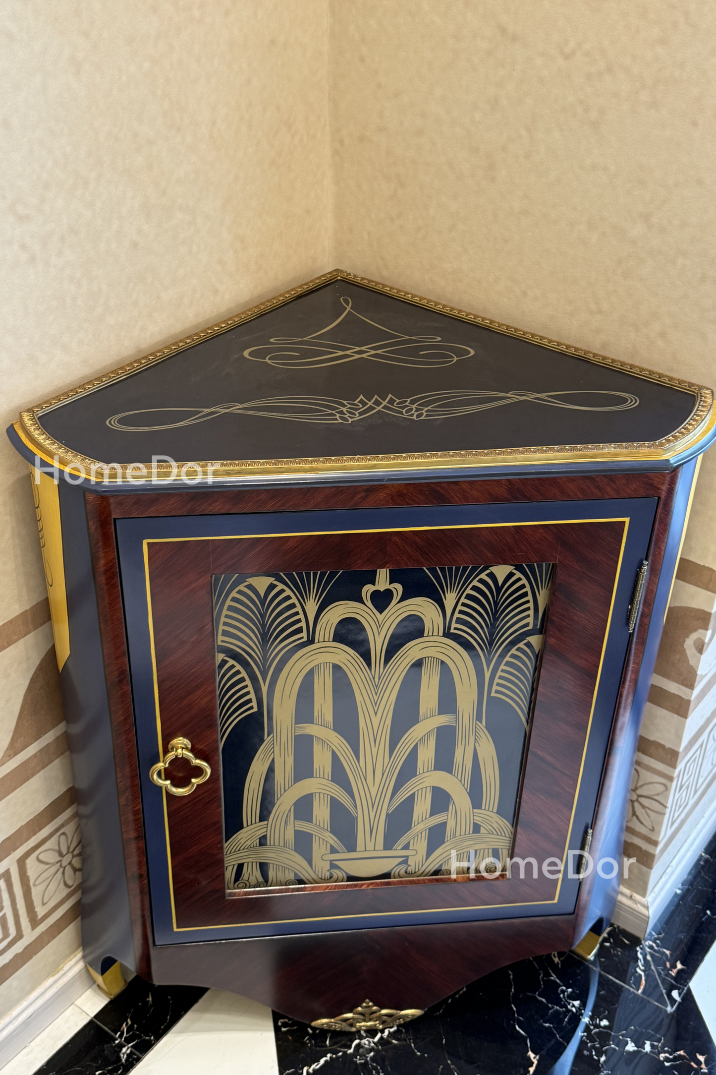 HomeDor × FH&Home | Vintage Style Art Deco Triangular Corner Cabinet