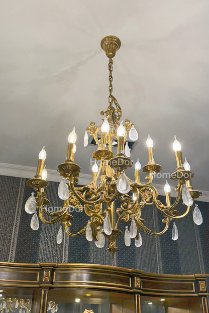 HomeDor × FH&Home | Vintage Brass Chandelier with White Frothy Glass Drops