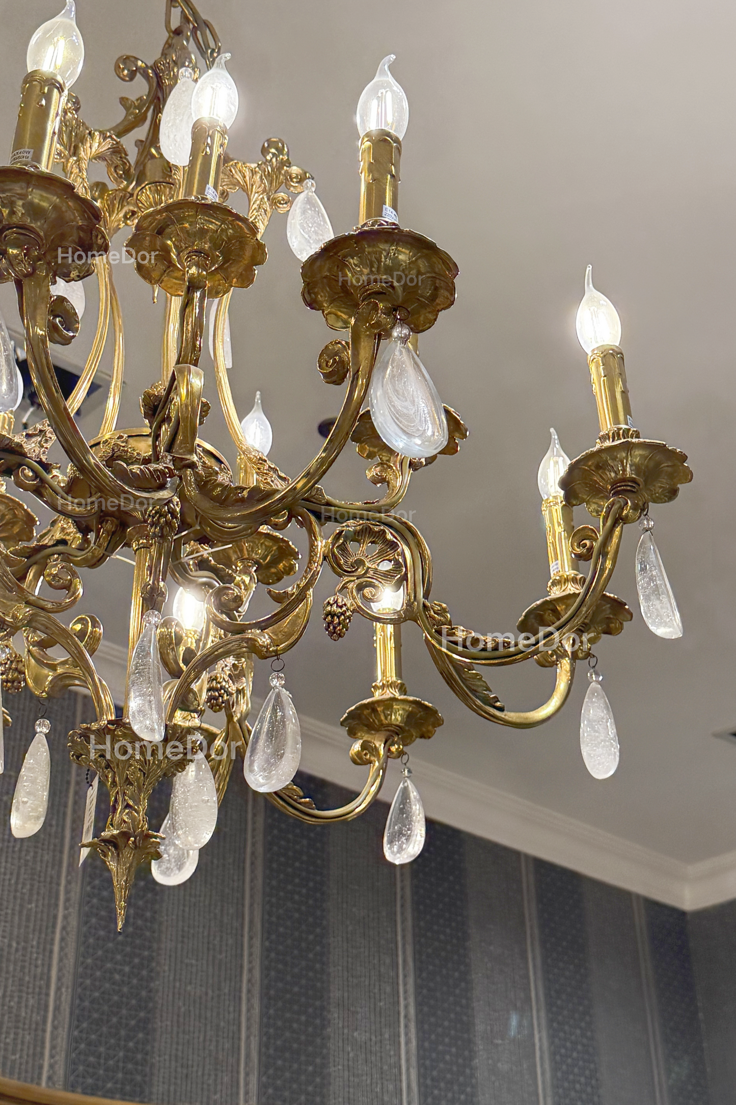 HomeDor × FH&Home | Vintage Brass Chandelier with White Frothy Glass Drops