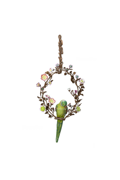 HomeDor × FH&Home | Artistic Hanging Wall Decor of Parrot Perched on Floral Hoop