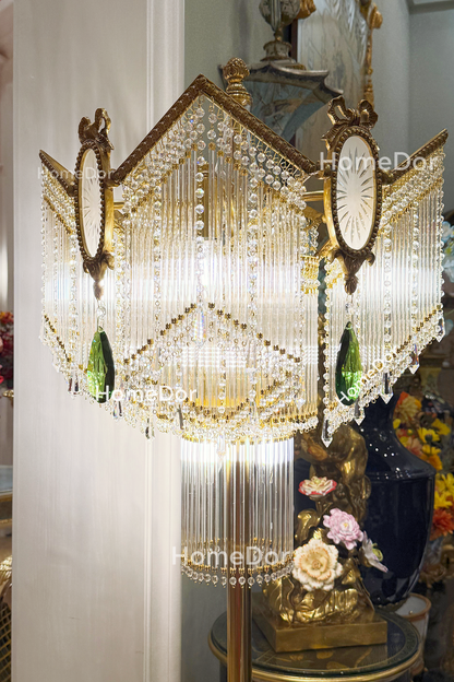 HomeDor × FH&Home | European Opulence Crystal Tassel Vintage Brass Floor Lamp