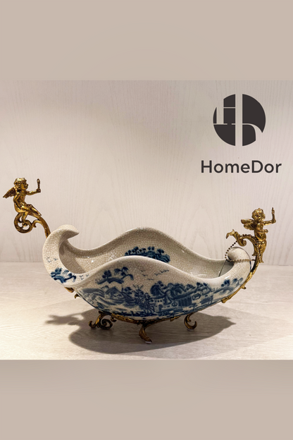 HomeDor × FH&Home | Exquisite Blue-and-White Porcelain Fruit Platter with Cherub Handles