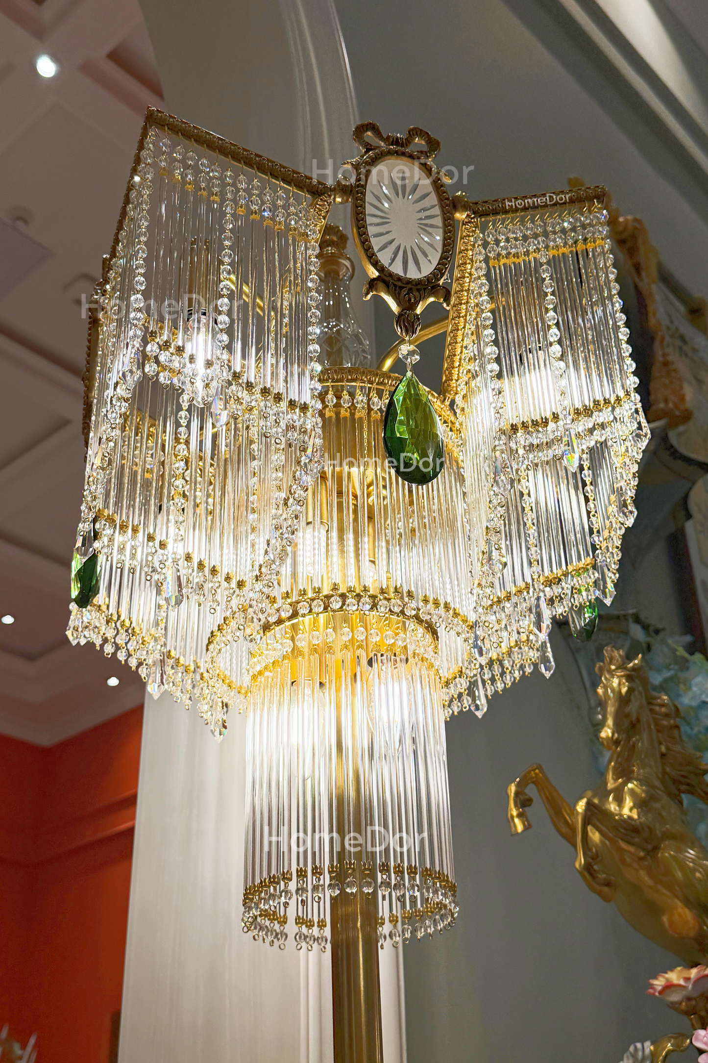 HomeDor × FH&Home | European Opulence Crystal Tassel Vintage Brass Floor Lamp