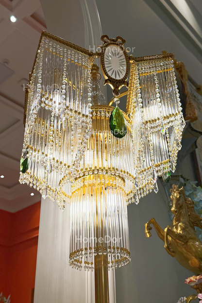 HomeDor × FH&Home | European Opulence Crystal Tassel Vintage Brass Floor Lamp