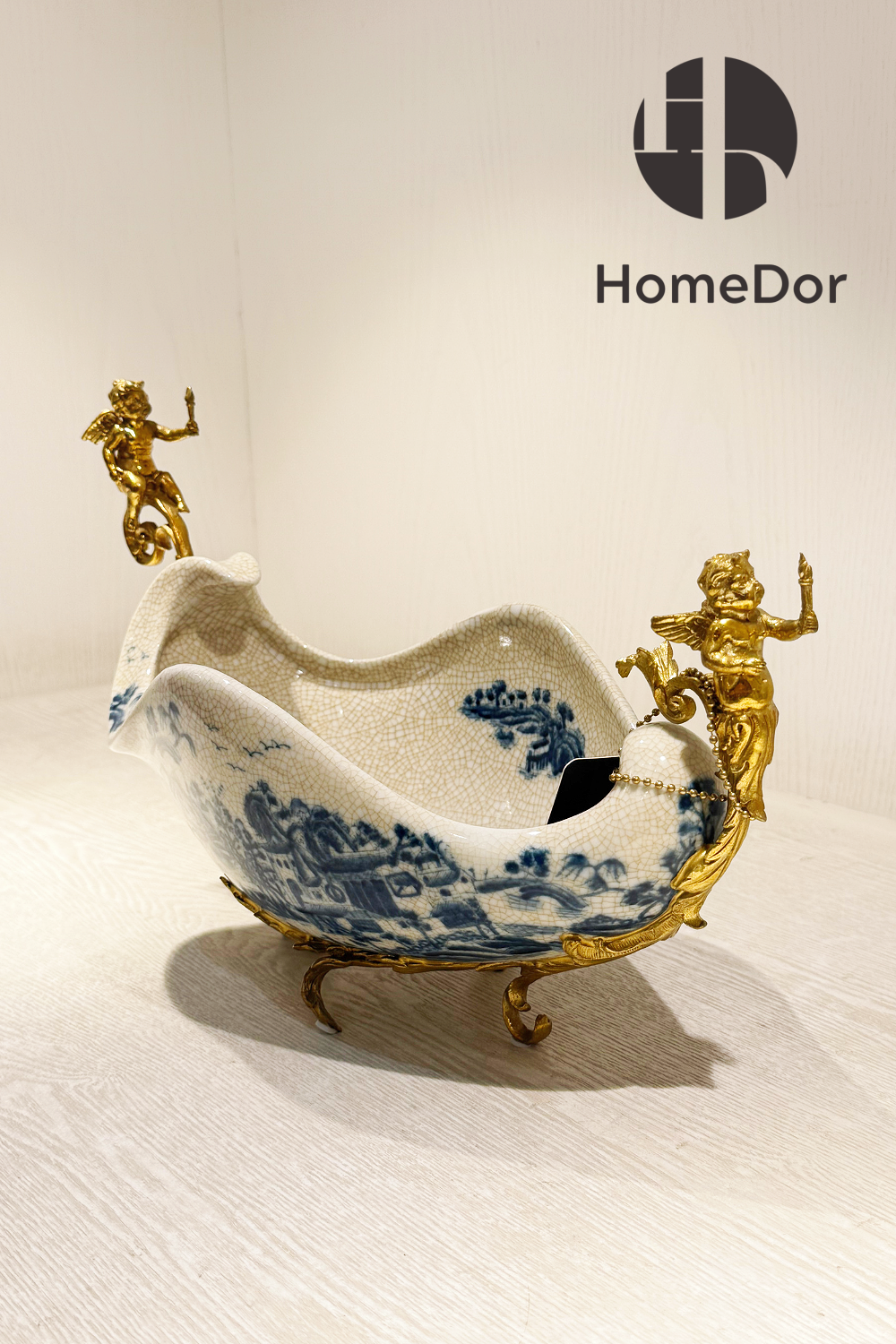 HomeDor × FH&Home | Exquisite Blue-and-White Porcelain Fruit Platter with Cherub Handles