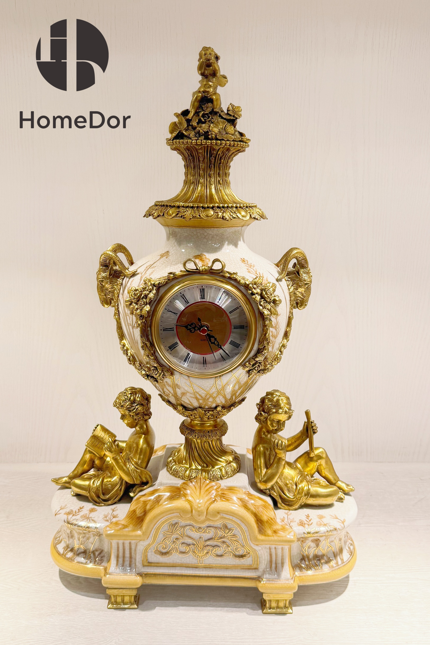 HomeDor × FH&Home | Luxury Baroque-inspired Cherub Porcelain Clock