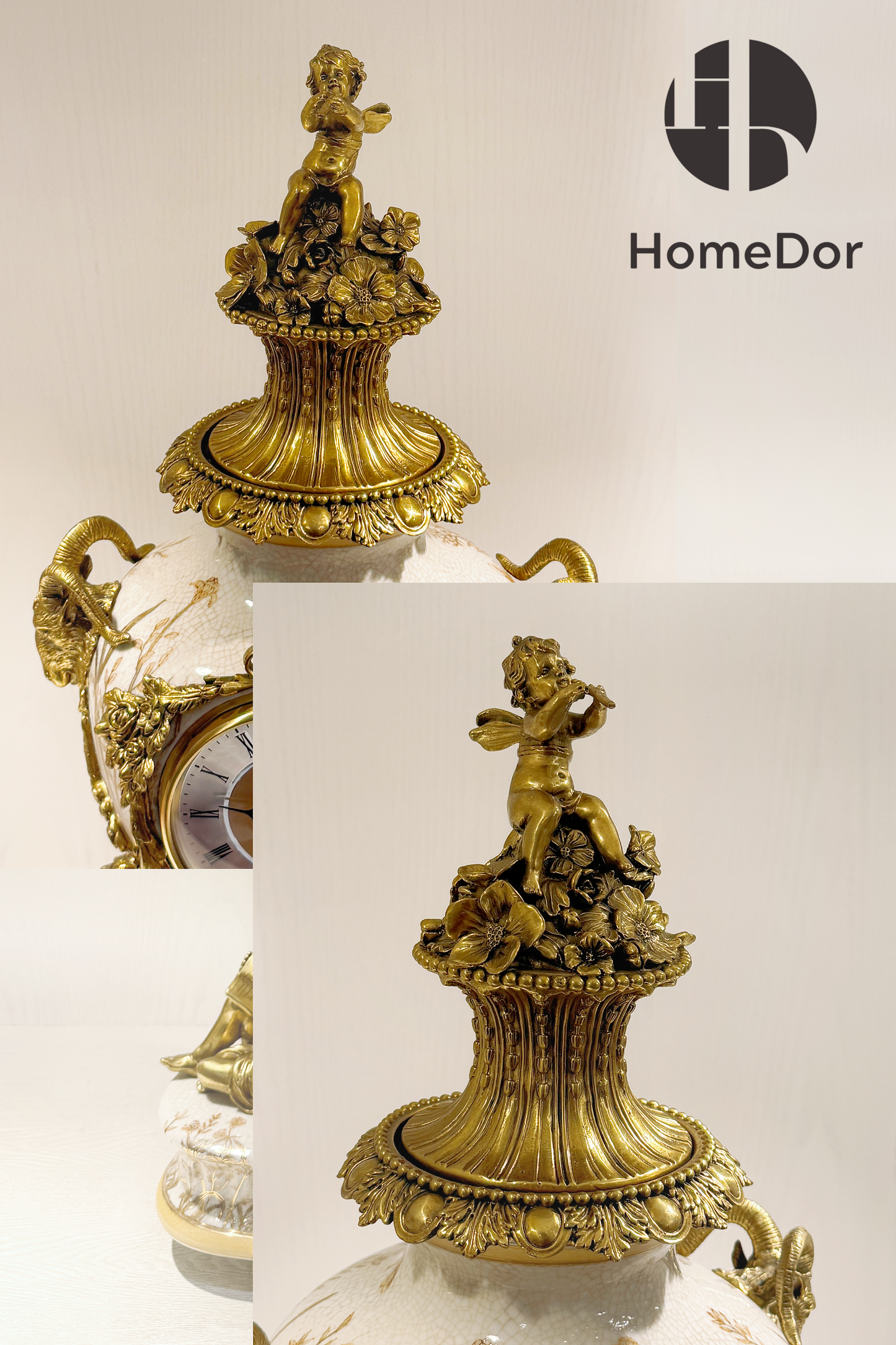 HomeDor × FH&Home | Luxury Baroque-inspired Cherub Porcelain Clock