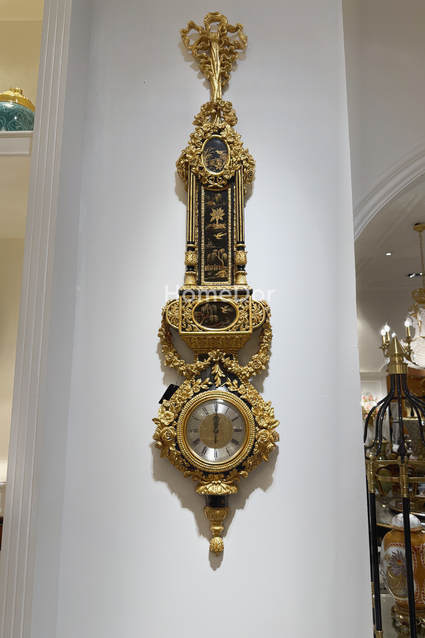 HomeDor × FH&Home | Baroque-inspired Long-shaped Wall Clock with Ornate Patterns
