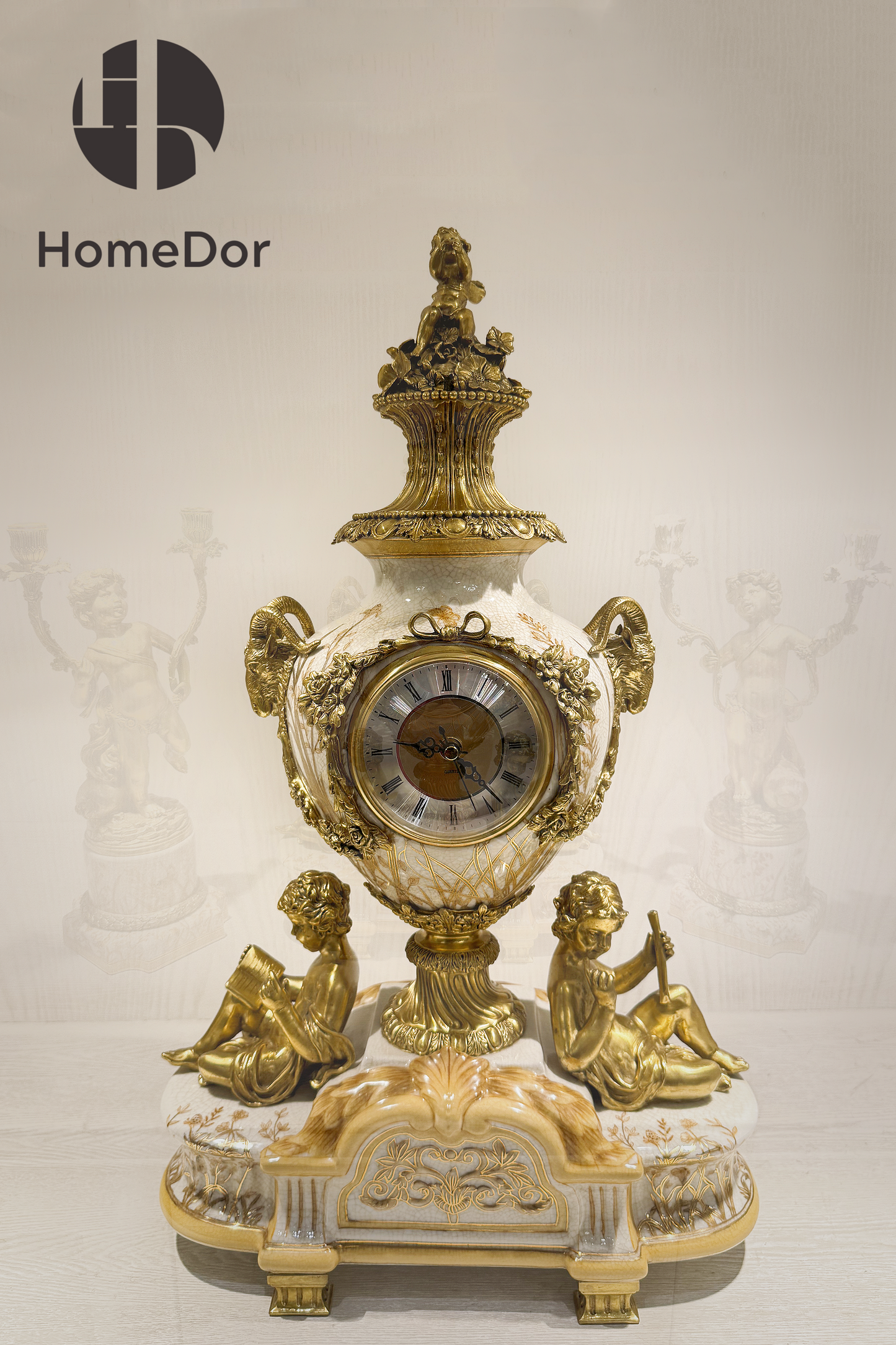HomeDor × FH&Home | Luxury Baroque-inspired Cherub Porcelain Clock