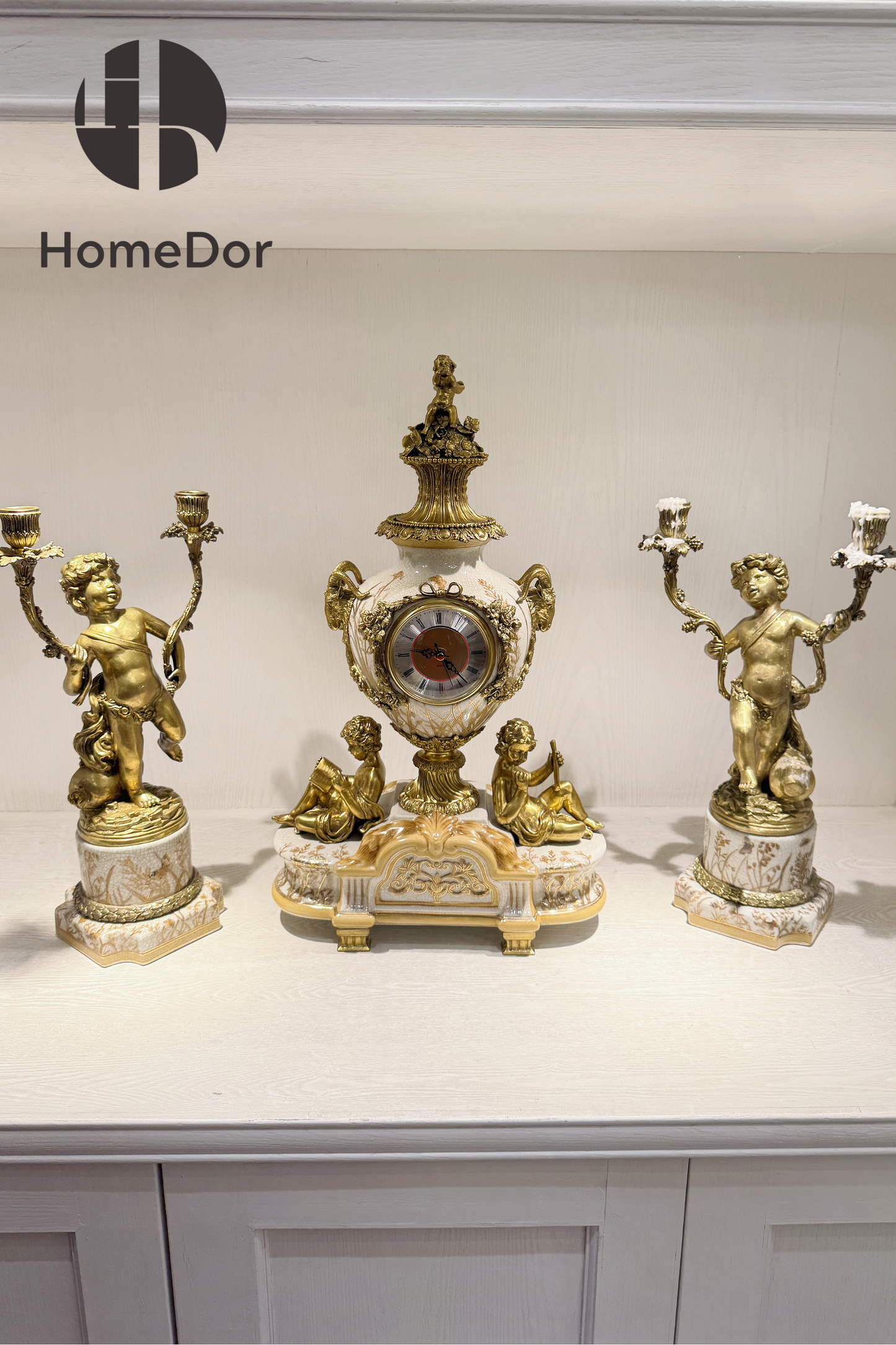 HomeDor × FH&Home | Luxury Baroque-inspired Cherub Porcelain Clock