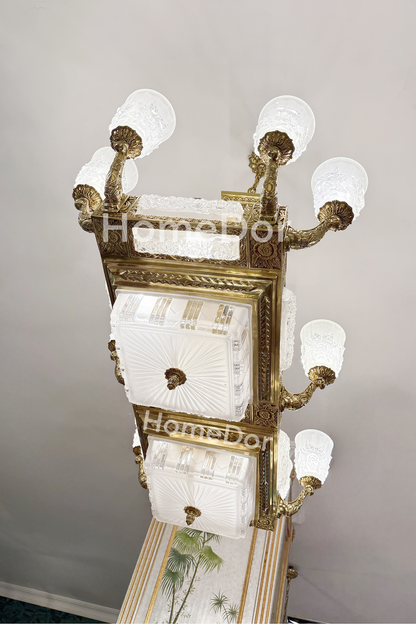 HomeDor × FH&Home | Retro-inspired Elegant Frosted Glass & Brass Chandelier