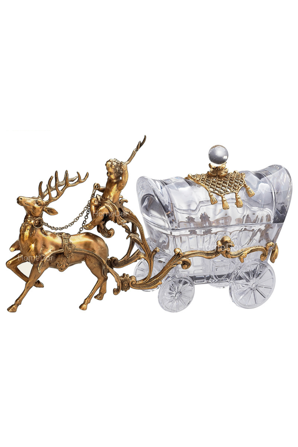 HomeDor × FH&Home | Prague Collection Luxury Brass Canister with Deer and Cherub Figurine