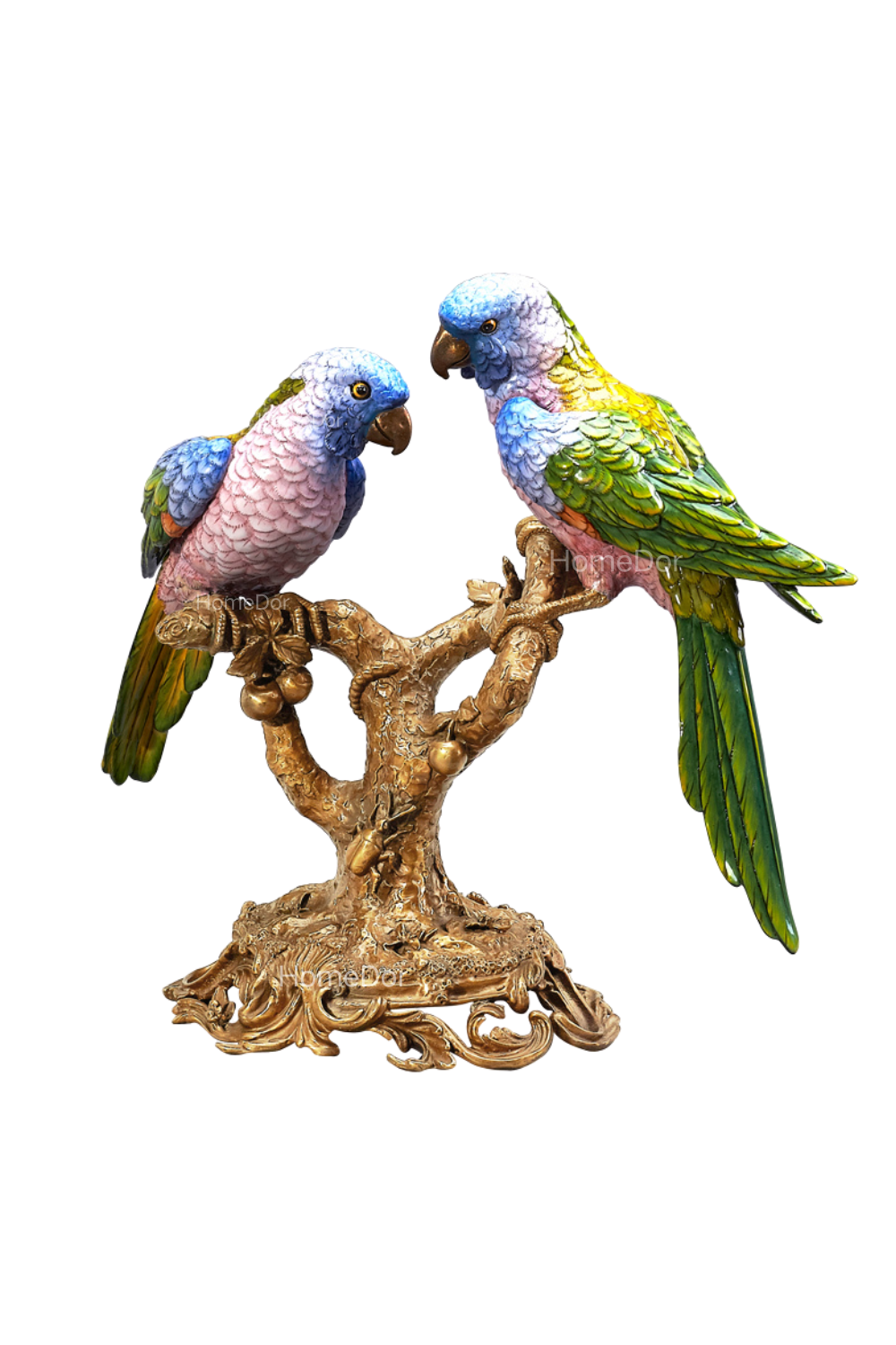 HomeDor × FH&Home | Luxury Nature-inspired Porcelain Parrot Table Decor on Intricately Carved Copper Tree