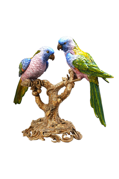 HomeDor × FH&Home | Luxury Nature-inspired Porcelain Parrot Table Decor on Intricately Carved Copper Tree