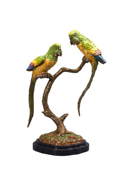 HomeDor × FH&Home | Luxury Nature-inspired Porcelain Parrot Table Decor on Intricately Carved Copper Tree