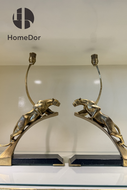 HomeDor-HomeDor × FH&Home | Elegant Modern Classical Copper Bookend Candle Holders with Leaping Panther Sculptures-Candelabras-L23cm × W9cm × H48cm-