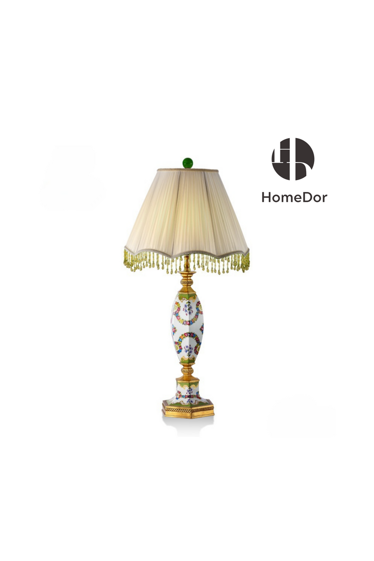 HomeDor × FH&Home | Graceful Ceramic Table Lamp with Pleated Fringe Shade