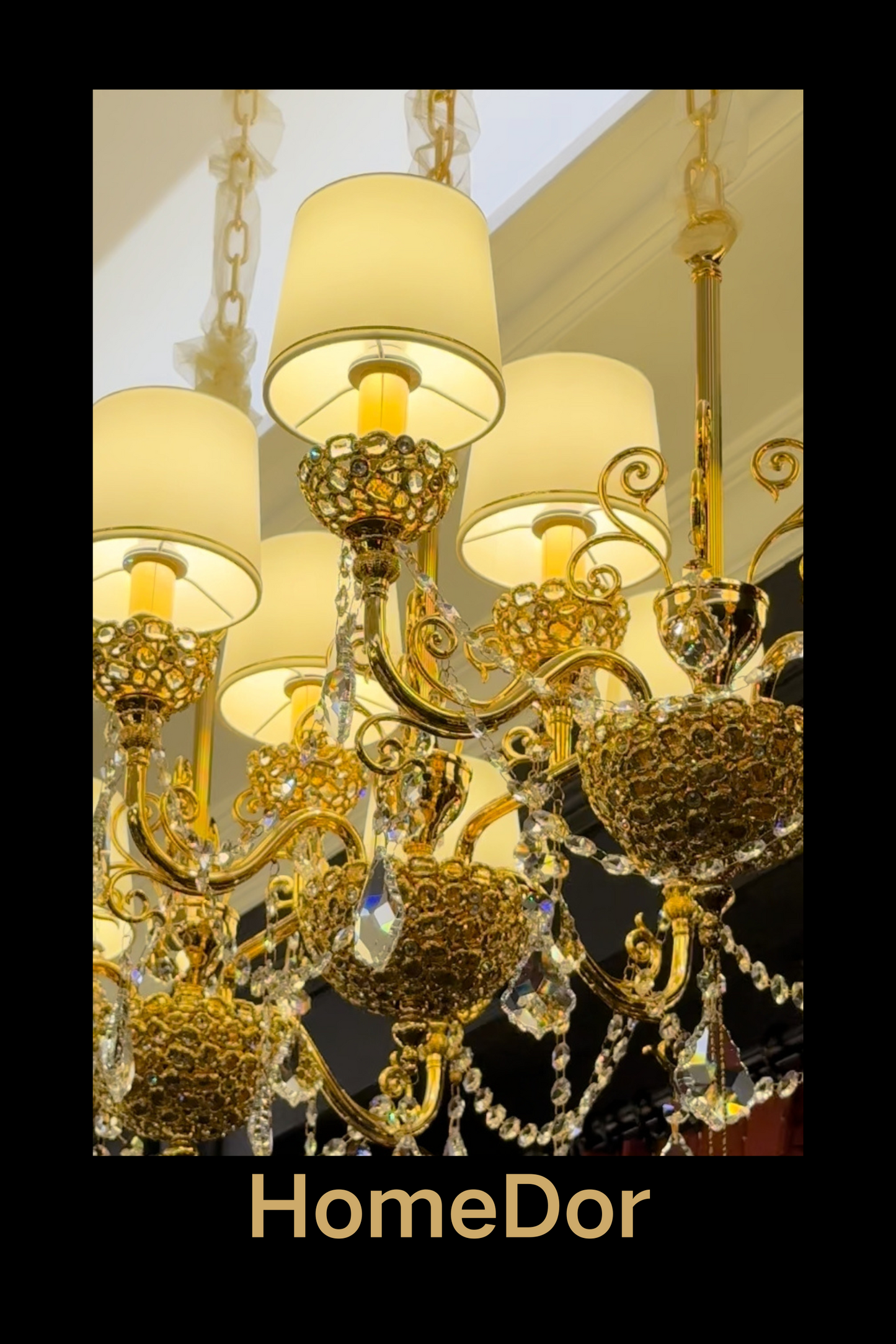 HomeDor Rococo Style 24K Color Luxury Brass Chandelier Set Crystal Light Fixture for Dining Room
